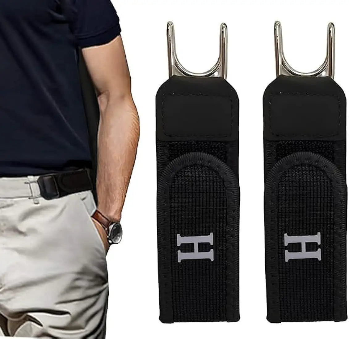 Buckleless Belt for Men & Women – 2 Pack Tactical Metal Hook Elastic Invisible WaistBelt, No Buckle Clip On EDC Belt for Jeans, Work & Outdoor