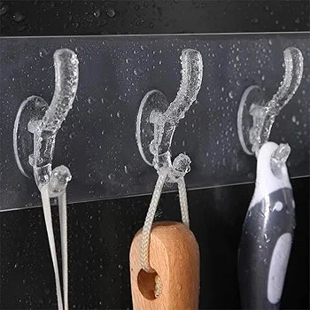 Wall Hanger Hooks for Hanging Clothes Home Kitchen Office Bathroom Bedroom Door, (Buy 1 Get 2 FREE Pack) Self Adhesive Strong Hanger Hooks (6 Hooks Hanger, Transparent)