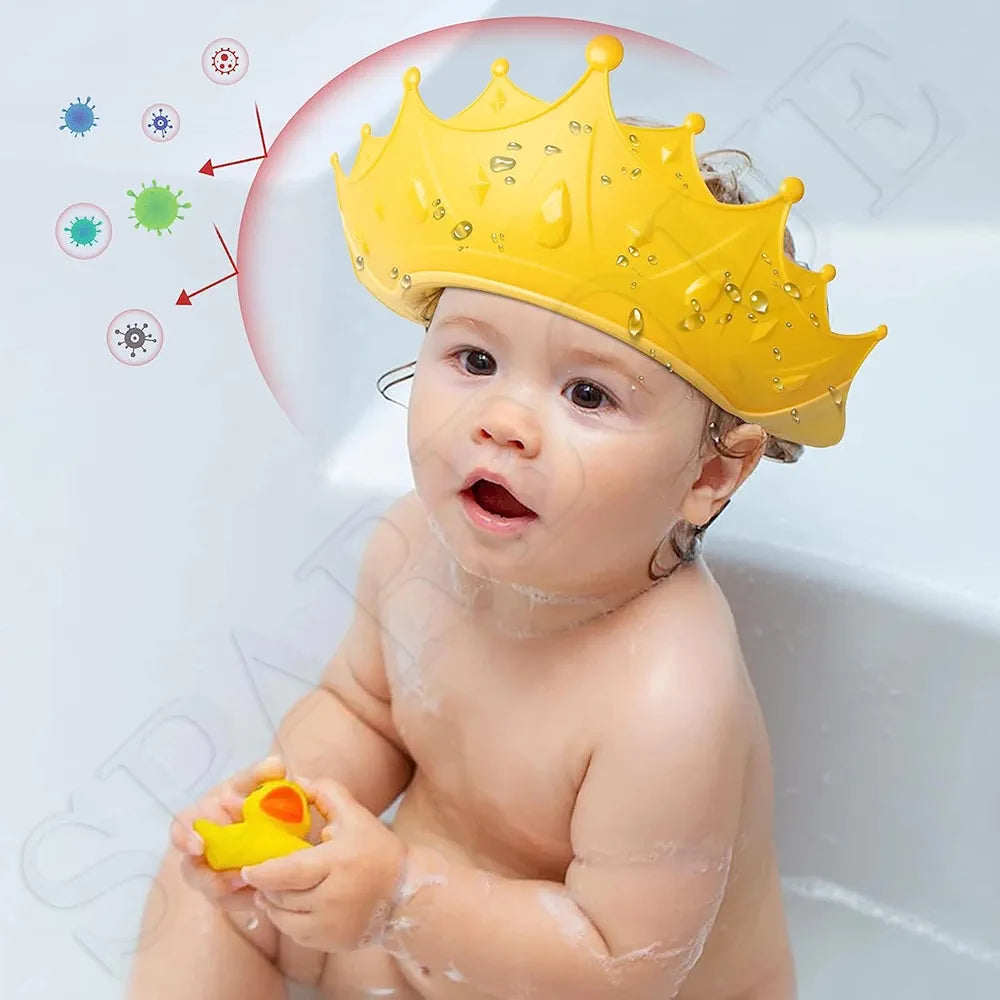 Baby bath Shower Cap,Bath Visor hat for Eye and Ear wash Protection,Adjustable Silicone Bathing Crown Waterproof Shampoo hat for Washing Hair