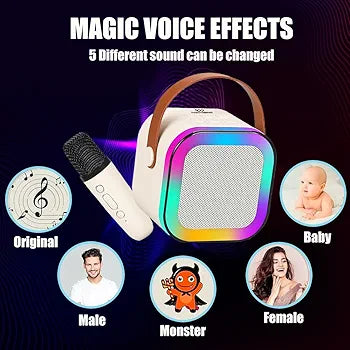 Wembley Rechargeable Karaoke Mic with Speaker for Singing | Wireless Mini Portable Bluetooth Speaker with Microphone & LED Lights | Cute Birthday Gift for Kids Musical Toys for Boys, Girls and Adults