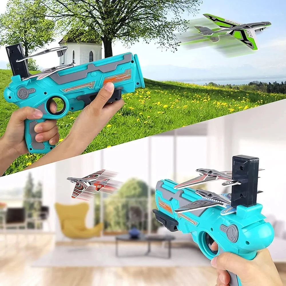 Airplane Launcher Gun Flying Aeroplanes Toys for Boys Safe & Fun Shooting Guns for Kids