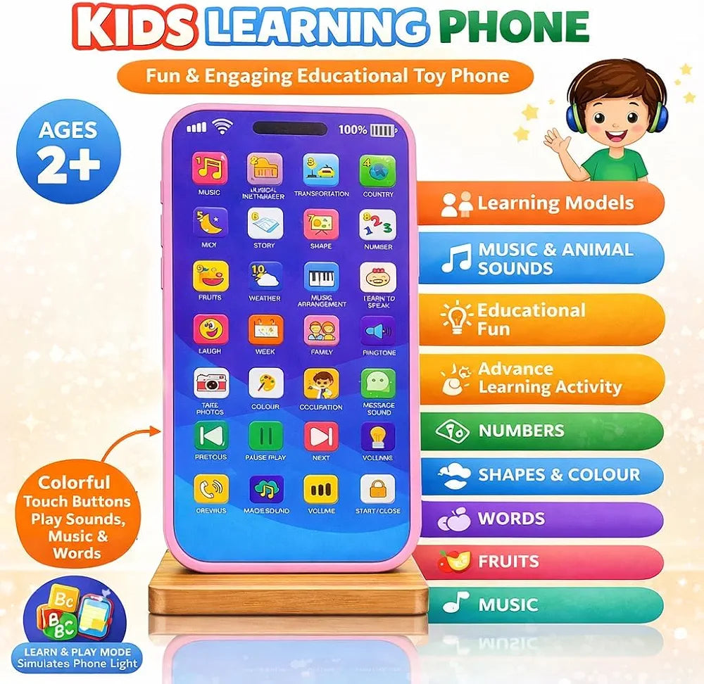 Educational Phone Type-C Rechargeable Musical Toy 28 Functions, Alphabet, Numbers, Varnmala, Animal Sounds, Nursery Rhymes in English & Hindi for Age 2 &10 Years (Dinosaur Model)