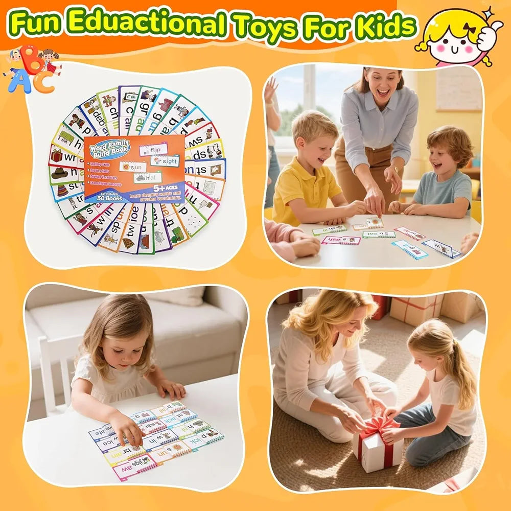 30PCS Read and Rhyme Flip Books, Interesting Word Family Flip Books, ABC Vocabulary Cards, Sight Words Flash Cards Kindergarten, Read and Rhyme Flip Activity Book
