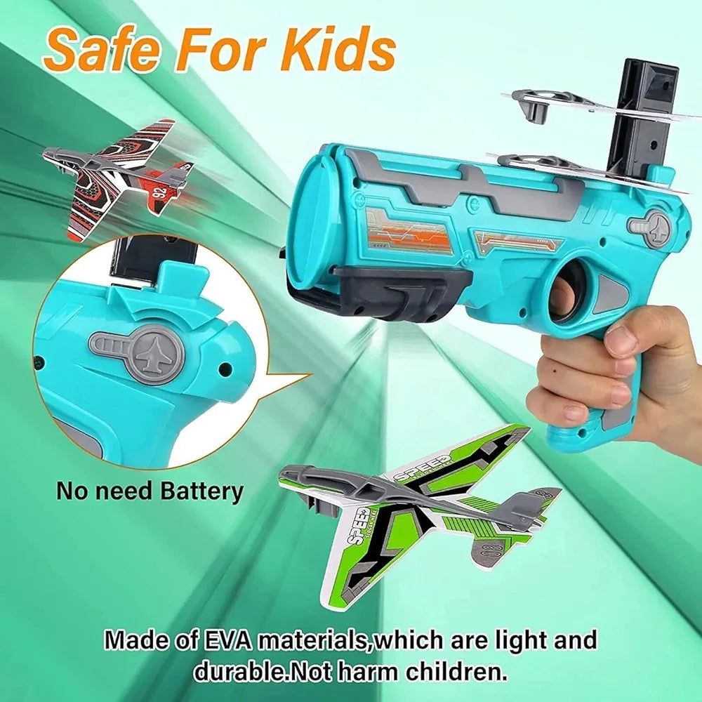 Airplane Launcher Gun Flying Aeroplanes Toys for Boys Safe & Fun Shooting Guns for Kids