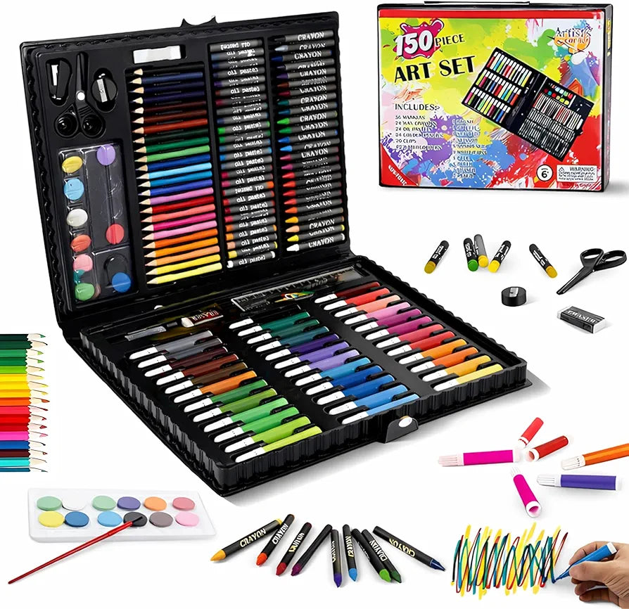 150 Pieces Colour Set Kit for Kids, Complete Stationery Items and Colour Pencil Set in Portable Case, Creative Birthday Gift for Kids and Gift for Girls