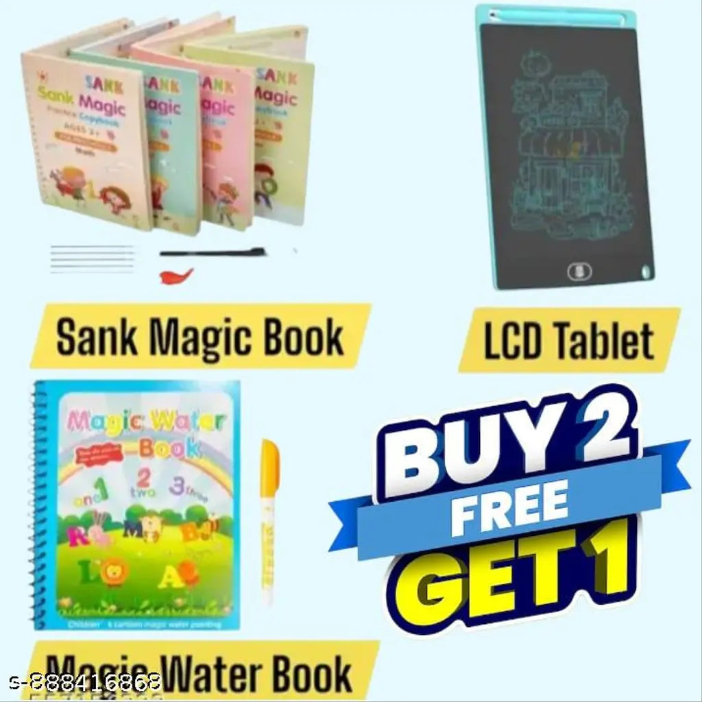 Magic Calligraphy, Homeschool Supplies, Preschool workbook, Numbers & English & Drawing & Mathematics Auto Fade Pen & 4 Books - 10 Riffile 1 Grip 1 pen+1 Writing pad Free