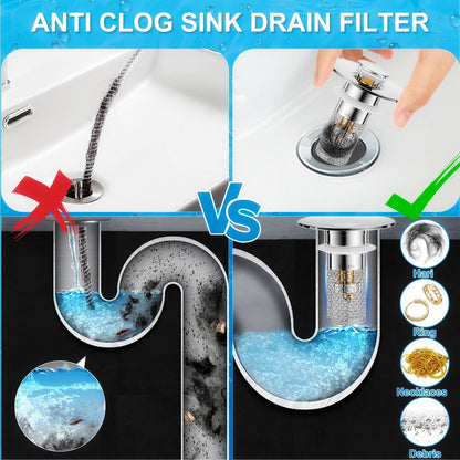 Sink Hair Filter, Removable Stainless Steel Drain Stopper Plug