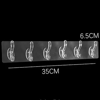 Wall Hanger Hooks for Hanging Clothes Home Kitchen Office Bathroom Bedroom Door, (Buy 1 Get 2 FREE Pack) Self Adhesive Strong Hanger Hooks (6 Hooks Hanger, Transparent)