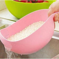 RICH MORE Plastic Rice Washing Bowl with Strainer, Green, 11x6x5 inch, Kitchen Colander with Handle