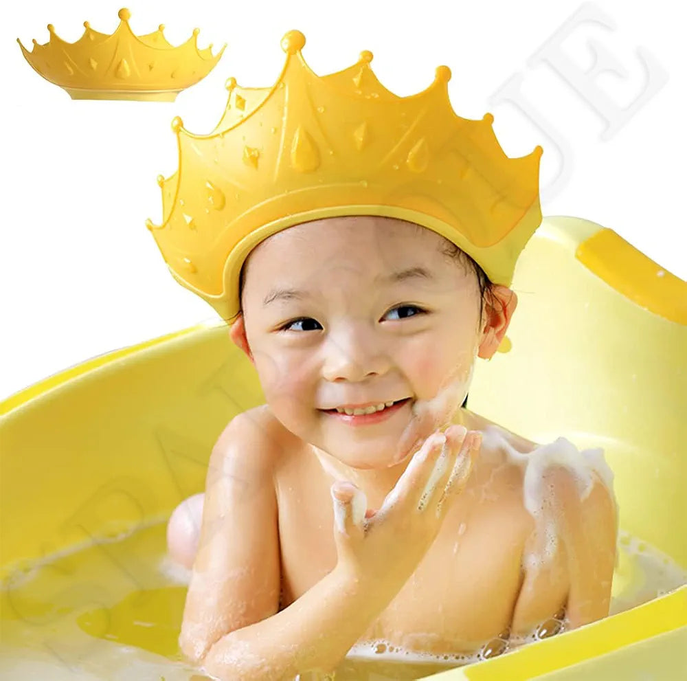 Baby bath Shower Cap,Bath Visor hat for Eye and Ear wash Protection,Adjustable Silicone Bathing Crown Waterproof Shampoo hat for Washing Hair