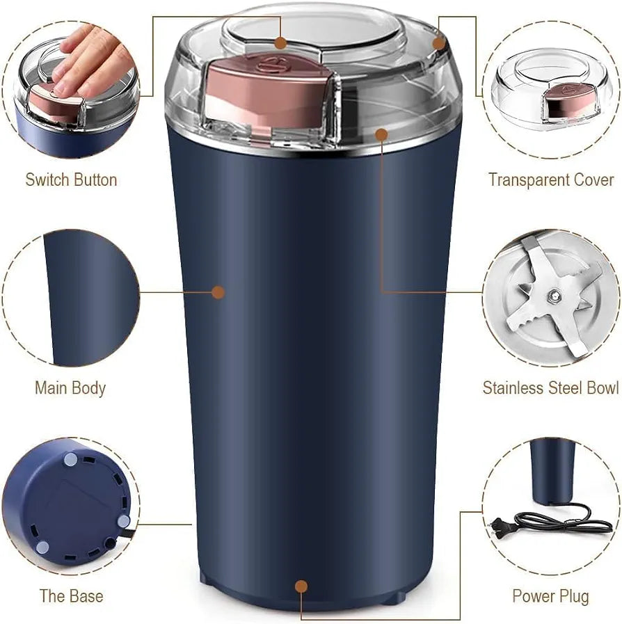 Portable Electric Coffee & Spice Grinder – Stainless Steel Blades