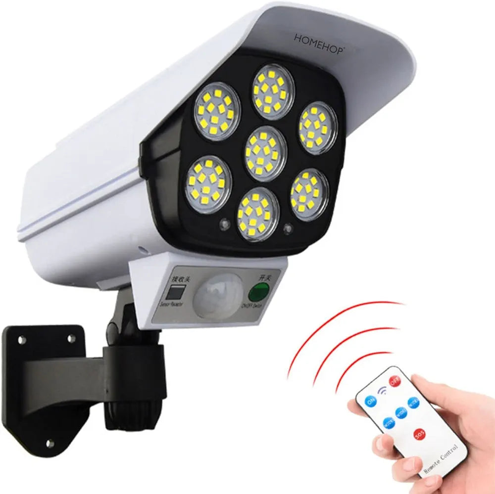 Solar Light Outdoor Home Garden Security Dummy CCTV Camera Lamp | Motion Sensor LED Light 77 LED Waterproof Automatic ABS Solar Wall Lamp with Remote Control for Pathway,
