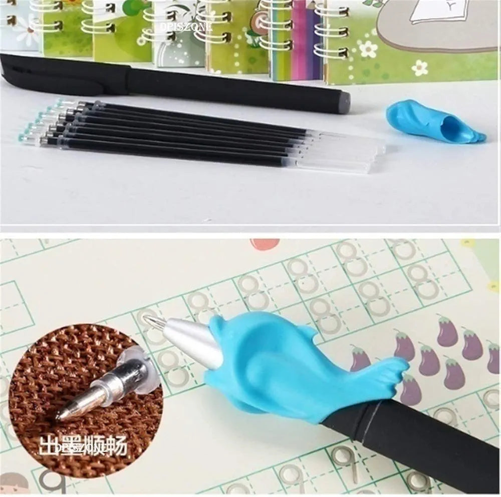 Magic Calligraphy, Homeschool Supplies, Preschool workbook, Numbers & English & Drawing & Mathematics Auto Fade Pen & 4 Books - 10 Riffile 1 Grip 1 pen