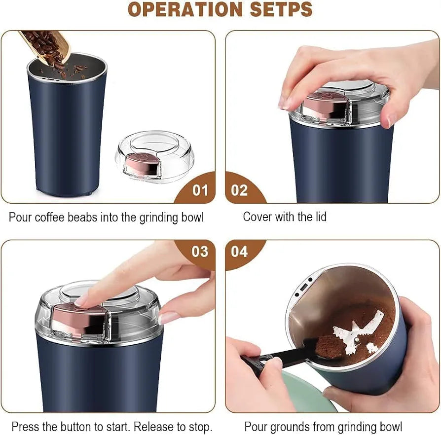 Portable Electric Coffee & Spice Grinder – Stainless Steel Blades