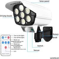 Solar Light Outdoor Home Garden Security Dummy CCTV Camera Lamp | Motion Sensor LED Light 77 LED Waterproof Automatic ABS Solar Wall Lamp with Remote Control for Pathway,
