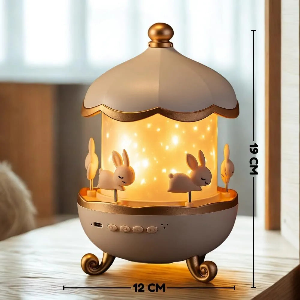 Night Light Rabbit Sky Projector for Kids – 360° Rotating Lamp with 6 Films, 5 Colours, USB Operated, Bedroom & Office Decor, Birthday Gift for Children