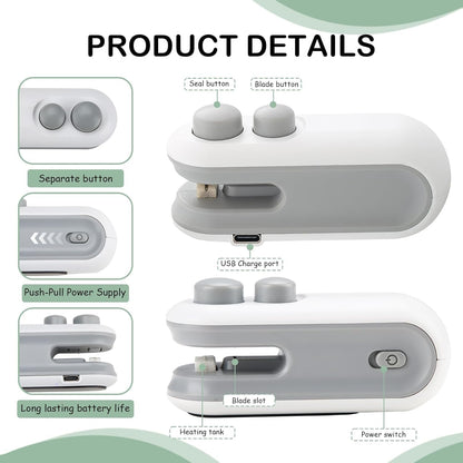 Portable Sealing Machine, Type C Rechargeable, Long Battery, Heat Sealing & Cutting, Bag Sealer, Packet Sealing
