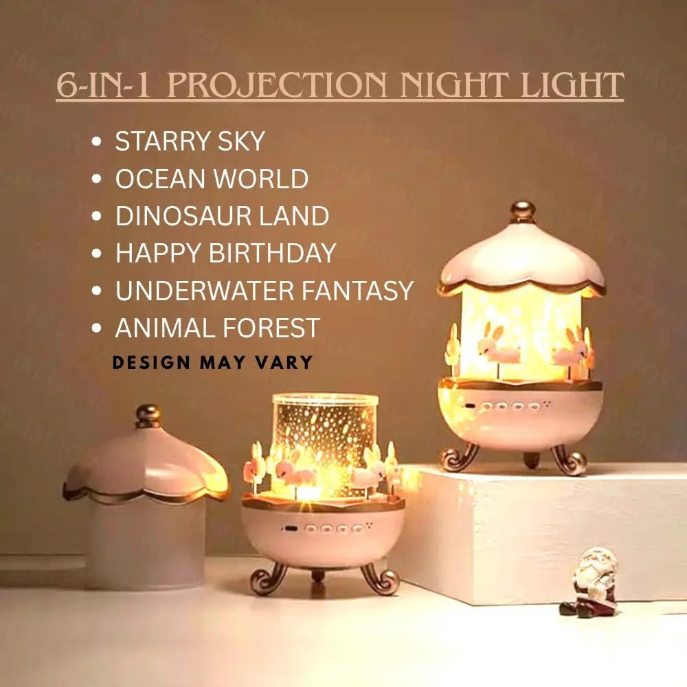 Night Light Rabbit Sky Projector for Kids – 360° Rotating Lamp with 6 Films, 5 Colours, USB Operated, Bedroom & Office Decor, Birthday Gift for Children
