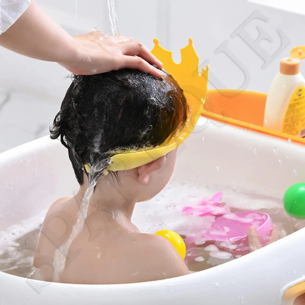 Baby bath Shower Cap,Bath Visor hat for Eye and Ear wash Protection,Adjustable Silicone Bathing Crown Waterproof Shampoo hat for Washing Hair