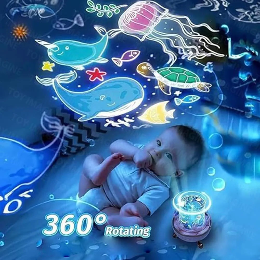 Night Light Rabbit Sky Projector for Kids – 360° Rotating Lamp with 6 Films, 5 Colours, USB Operated, Bedroom & Office Decor, Birthday Gift for Children