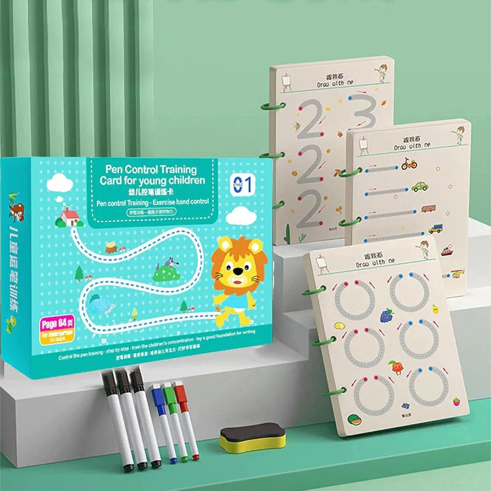 Toy Imagine Reusable Alphabet & Number Tracing Practice Copybook Kit with Magic Pen | Preschool Handwriting & Pen Control Workbook for Kids 3–8 Years | Montessori Lines & Shapes Book (64 Pages)