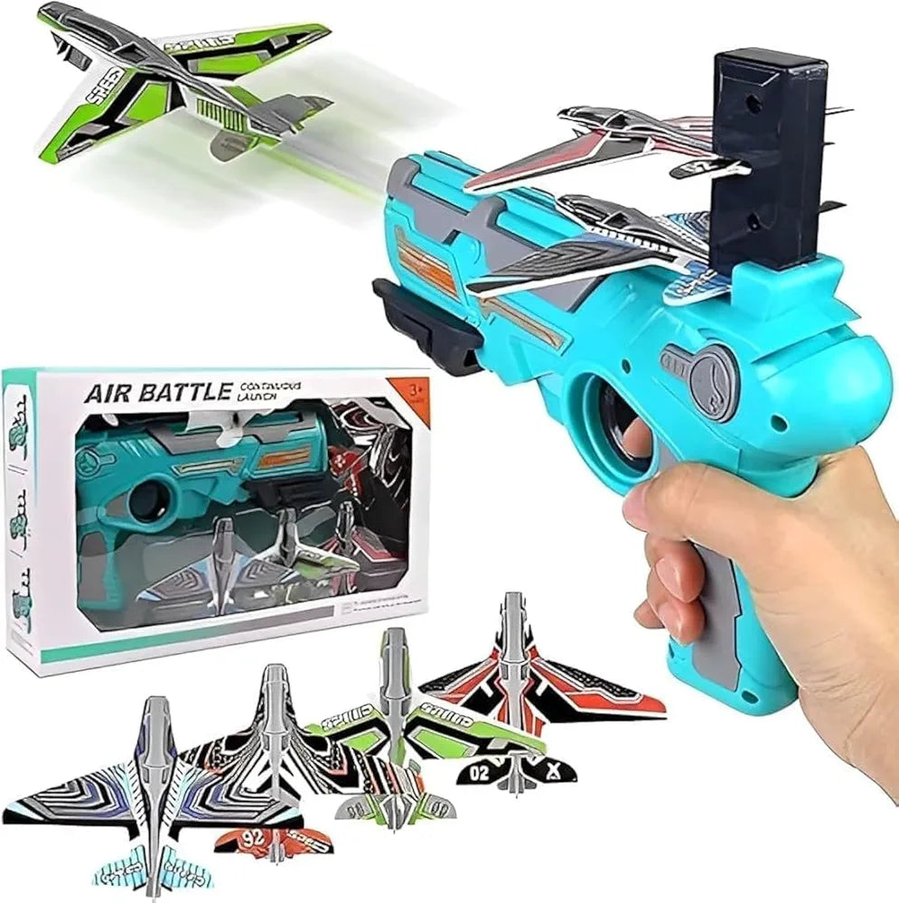 Airplane Launcher Gun Flying Aeroplanes Toys for Boys Safe & Fun Shooting Guns for Kids