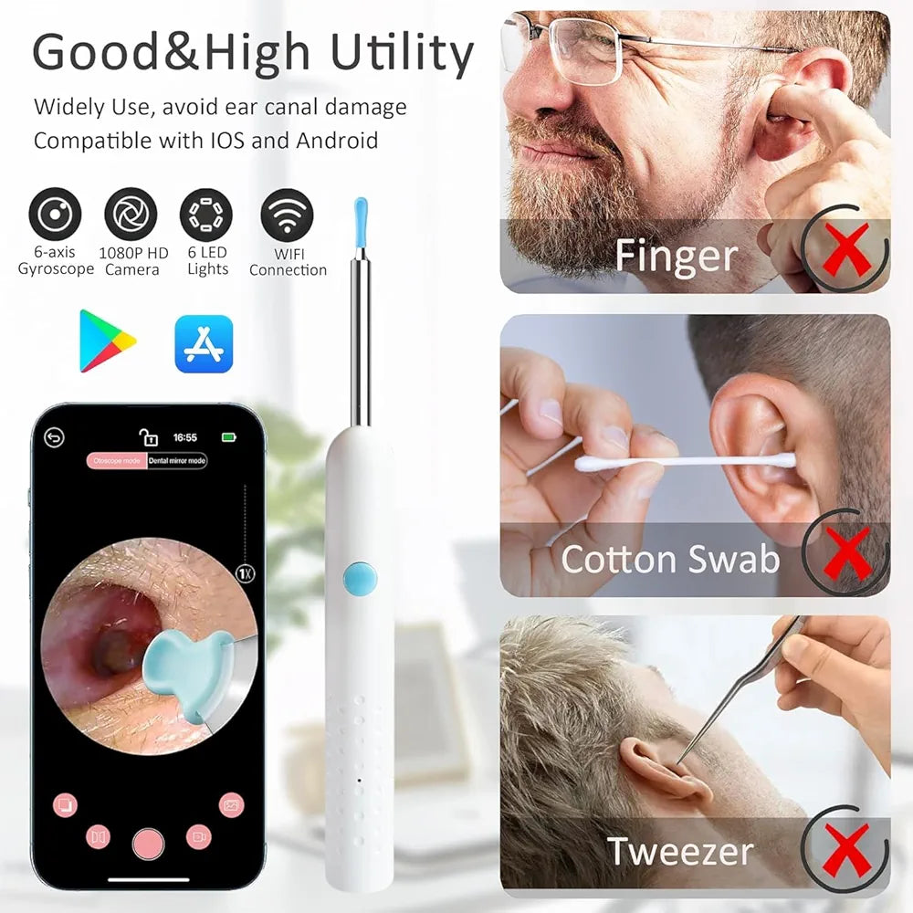 Earocam Earwax Removal Tool Kit with HD Camera WiFi Connection & 6 LED Lights Endoscope Tool Ear Cleaner Set of 8,