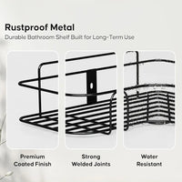 Metal Bathroom Corner Shelf Rack | No Drilling Self Adhesive Wall Mounted Storage Organizer for Bathroom & Kitchen | (Pack of 2)