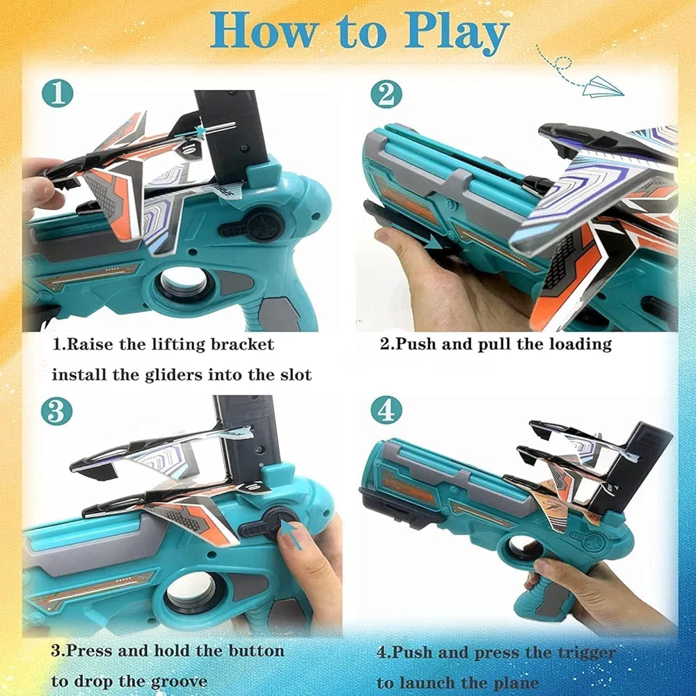 Airplane Launcher Gun Flying Aeroplanes Toys for Boys Safe & Fun Shooting Guns for Kids