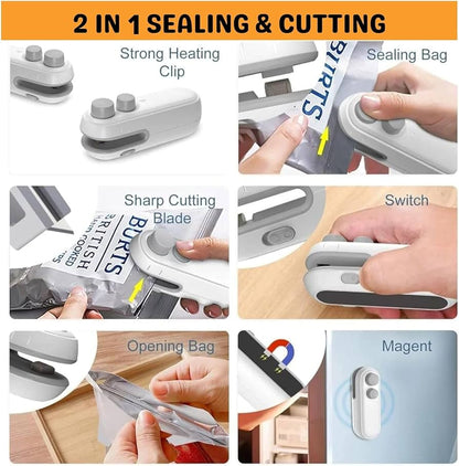 Portable Sealing Machine, Type C Rechargeable, Long Battery, Heat Sealing & Cutting, Bag Sealer, Packet Sealing