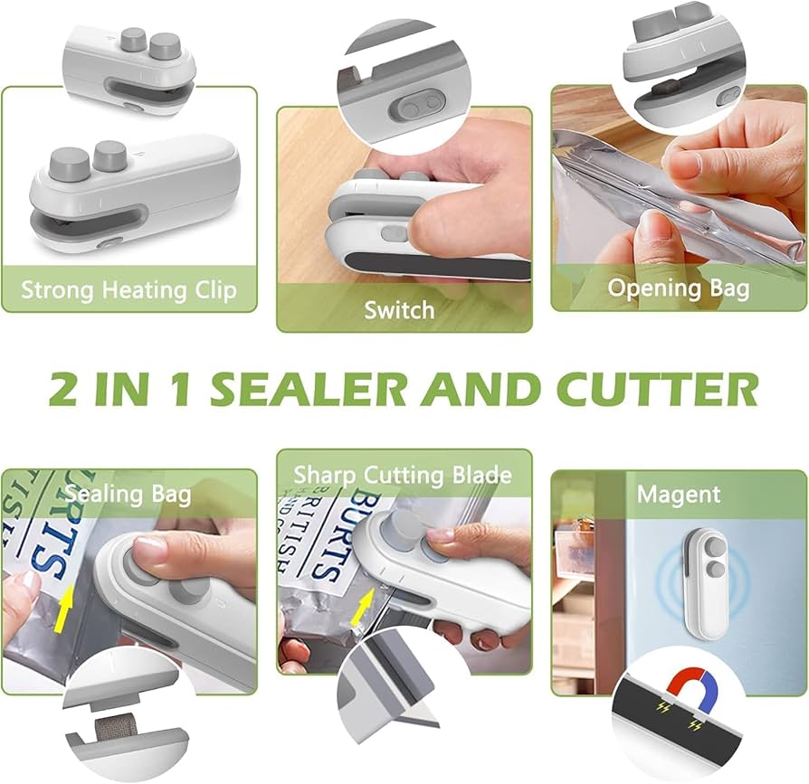 Portable Sealing Machine, Type C Rechargeable, Long Battery, Heat Sealing & Cutting, Bag Sealer, Packet Sealing