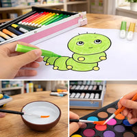 Art Set for Kids, 145 Pieces Drawing Kit with Colour Pencils, Oil Pastels, Paint Brushes, Unicorn Theme Art Set