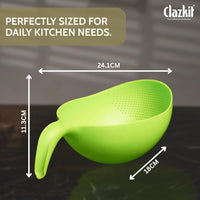 RICH MORE Plastic Rice Washing Bowl with Strainer, Green, 11x6x5 inch, Kitchen Colander with Handle