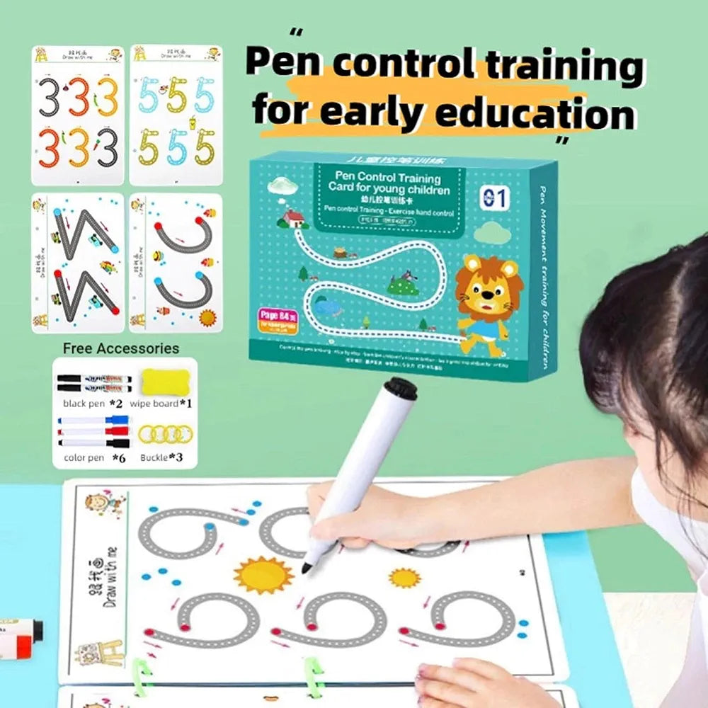 Toy Imagine Reusable Alphabet & Number Tracing Practice Copybook Kit with Magic Pen | Preschool Handwriting & Pen Control Workbook for Kids 3–8 Years | Montessori Lines & Shapes Book (64 Pages)