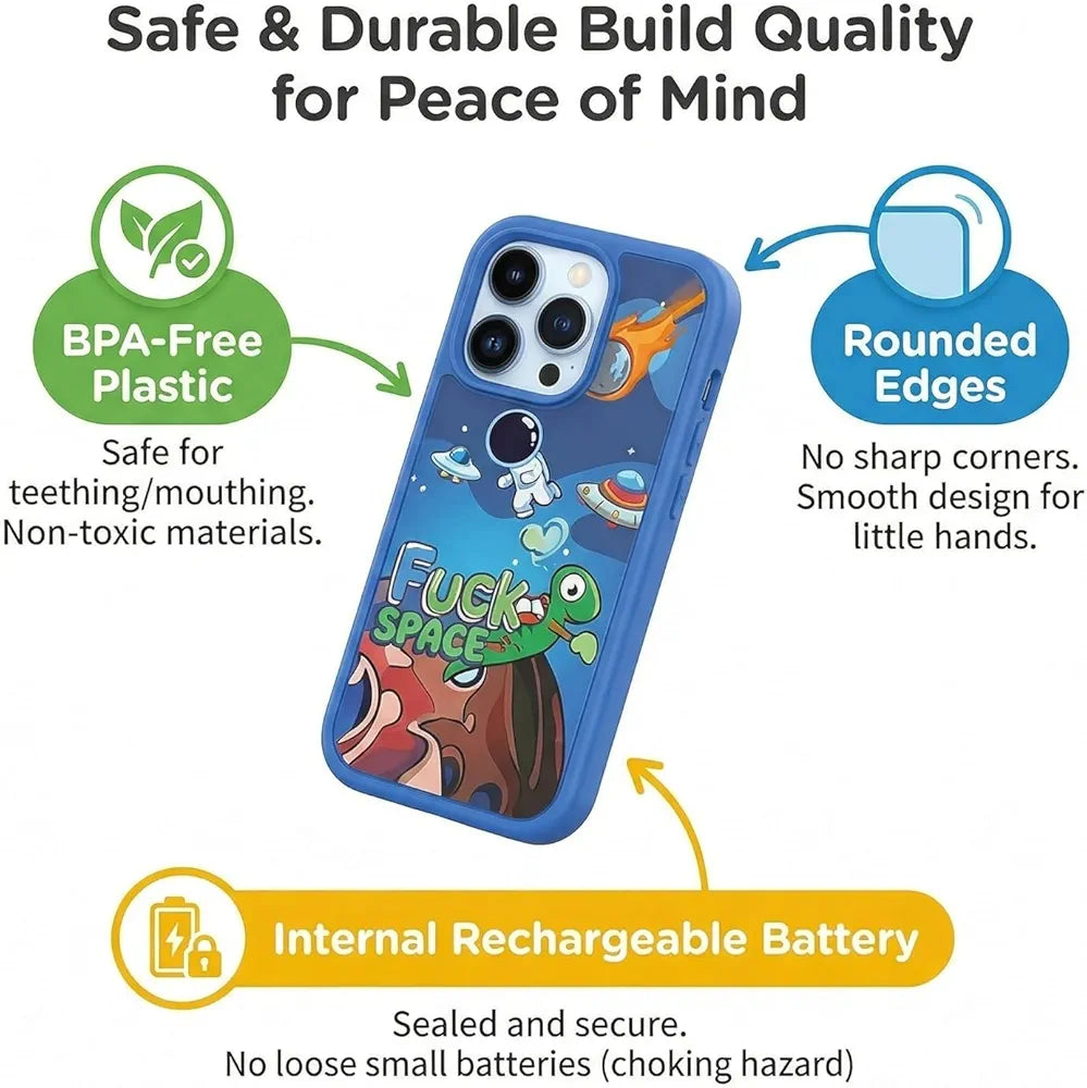 Educational Phone Type-C Rechargeable Musical Toy 28 Functions, Alphabet, Numbers, Varnmala, Animal Sounds, Nursery Rhymes in English & Hindi for Age 2 &10 Years (Dinosaur Model)