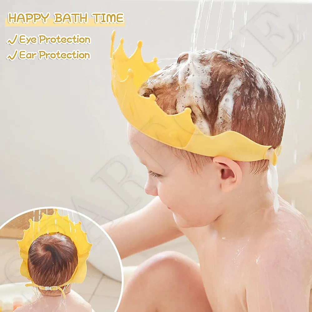 Baby bath Shower Cap,Bath Visor hat for Eye and Ear wash Protection,Adjustable Silicone Bathing Crown Waterproof Shampoo hat for Washing Hair