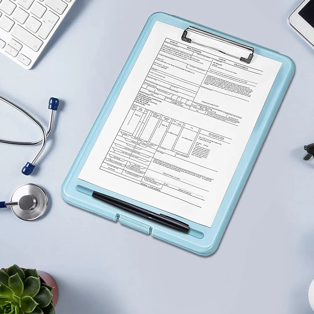 Foldable Plastic Clipboard with Built-in Storage and Pen Holder - Ideal for School, Office, Travel - Perfect for Students, Teachers, Doctors, Nurses, Professionals