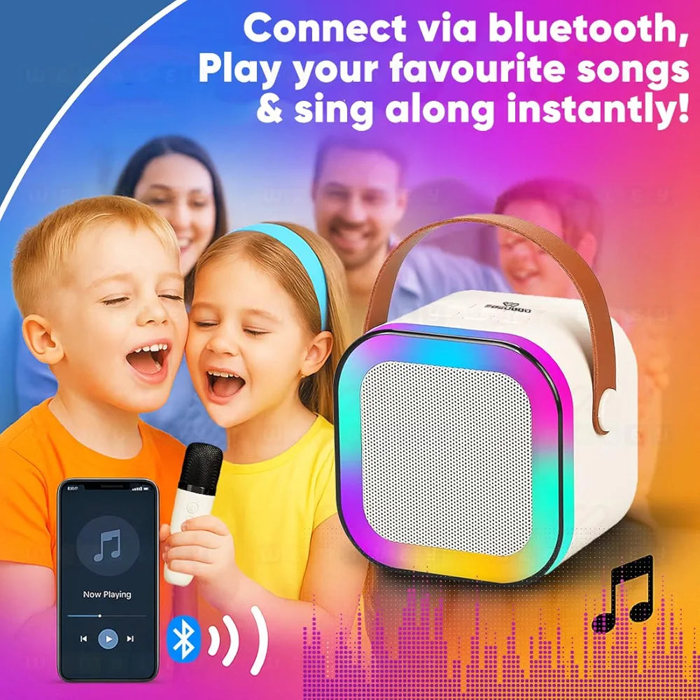 Wembley Rechargeable Karaoke Mic with Speaker for Singing | Wireless Mini Portable Bluetooth Speaker with Microphone & LED Lights | Cute Birthday Gift for Kids Musical Toys for Boys, Girls and Adults