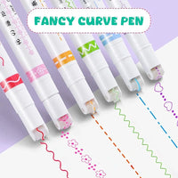 Roller Liner Pen Set | 6-Piece Patterned Border Markers| Aesthetic Curve Highlighter Set for Planner Scrapbook Bullet Journaling & School Supplies. Pack of 6