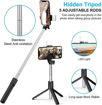 ⭐ Extendable Flash 3-in-1 Selfie Stick Tripod with Bluetooth Remote
