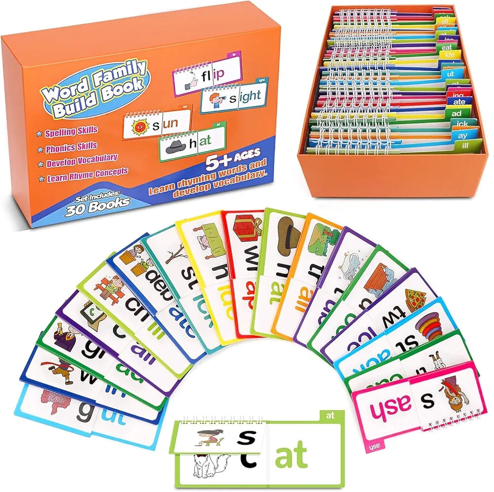 30PCS Read and Rhyme Flip Books, Interesting Word Family Flip Books, ABC Vocabulary Cards, Sight Words Flash Cards Kindergarten, Read and Rhyme Flip Activity Book