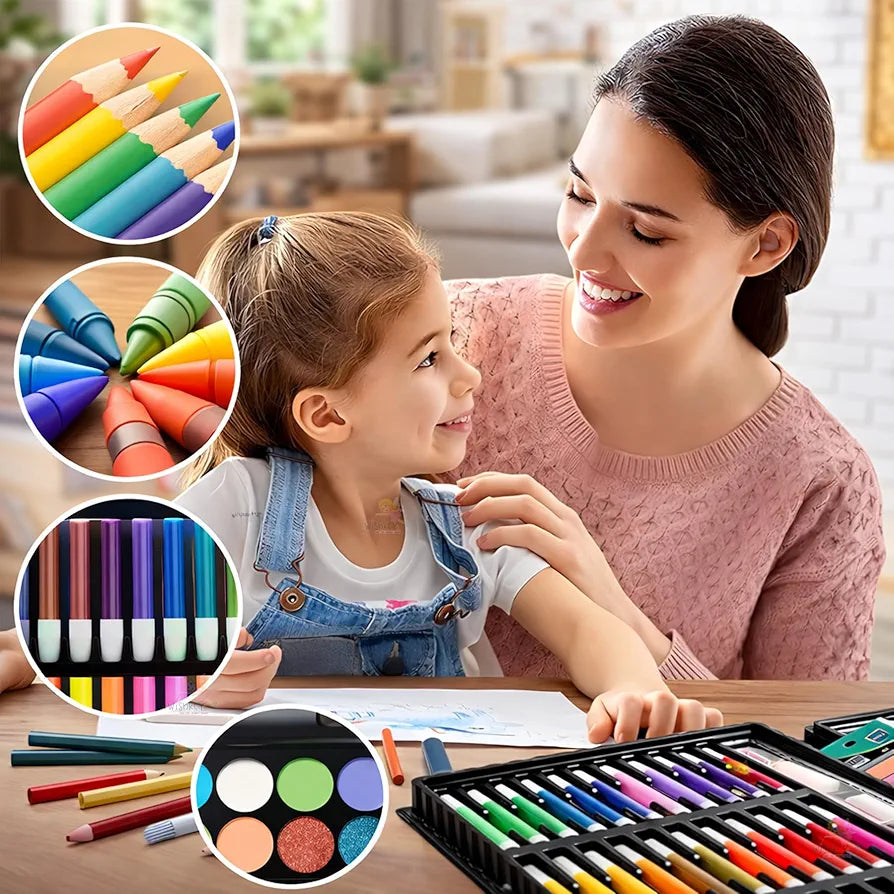 150 Pieces Colour Set Kit for Kids, Complete Stationery Items and Colour Pencil Set in Portable Case, Creative Birthday Gift for Kids and Gift for Girls