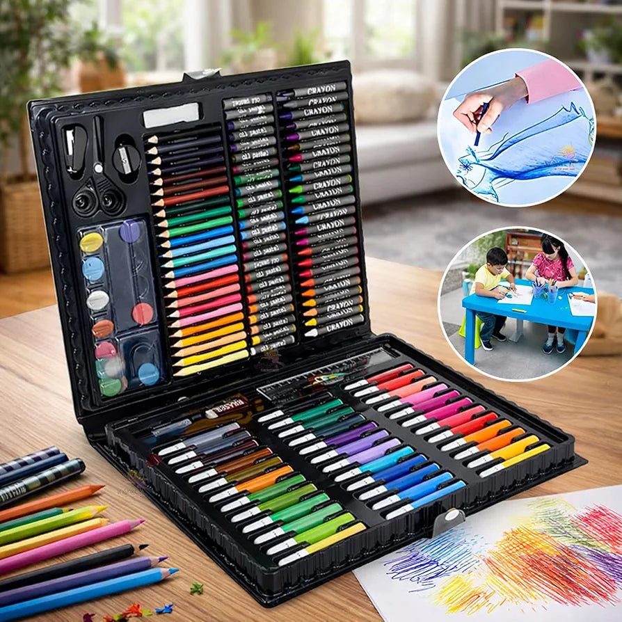 150 Pieces Colour Set Kit for Kids, Complete Stationery Items and Colour Pencil Set in Portable Case, Creative Birthday Gift for Kids and Gift for Girls