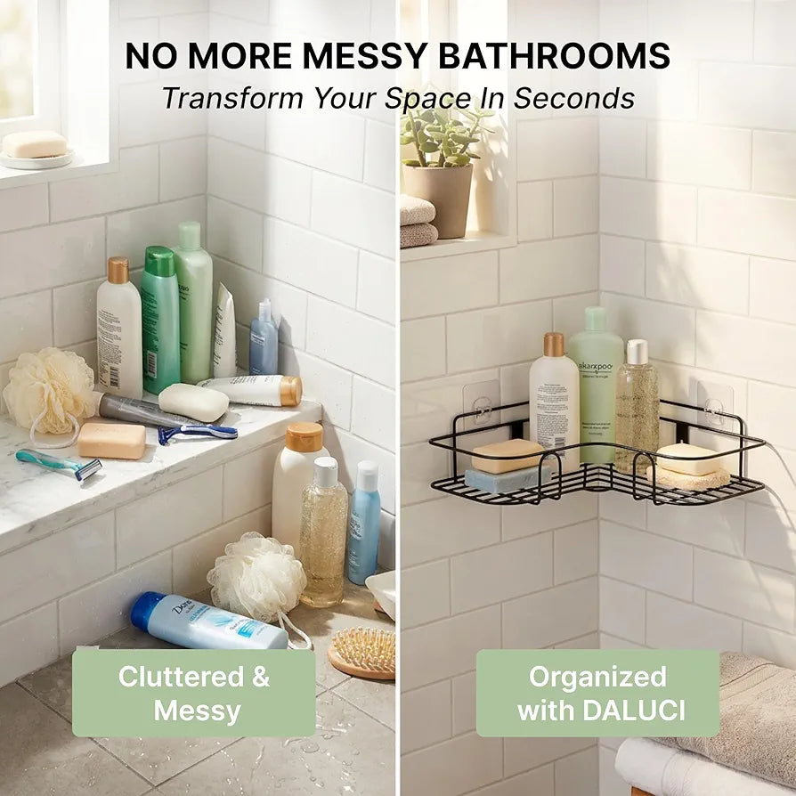 Metal Bathroom Corner Shelf Rack | No Drilling Self Adhesive Wall Mounted Storage Organizer for Bathroom & Kitchen | (Pack of 2)