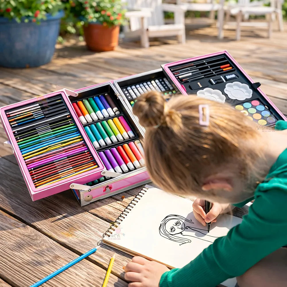Art Set for Kids, 145 Pieces Drawing Kit with Colour Pencils, Oil Pastels, Paint Brushes, Unicorn Theme Art Set