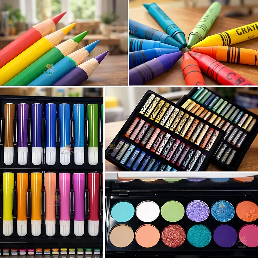 150 Pieces Colour Set Kit for Kids, Complete Stationery Items and Colour Pencil Set in Portable Case, Creative Birthday Gift for Kids and Gift for Girls
