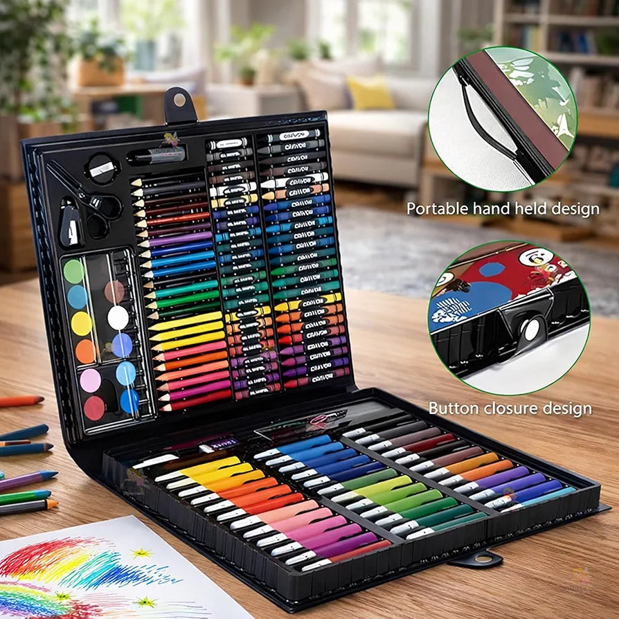 150 Pieces Colour Set Kit for Kids, Complete Stationery Items and Colour Pencil Set in Portable Case, Creative Birthday Gift for Kids and Gift for Girls