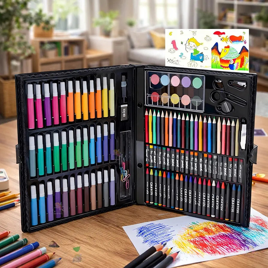 150 Pieces Colour Set Kit for Kids, Complete Stationery Items and Colour Pencil Set in Portable Case, Creative Birthday Gift for Kids and Gift for Girls