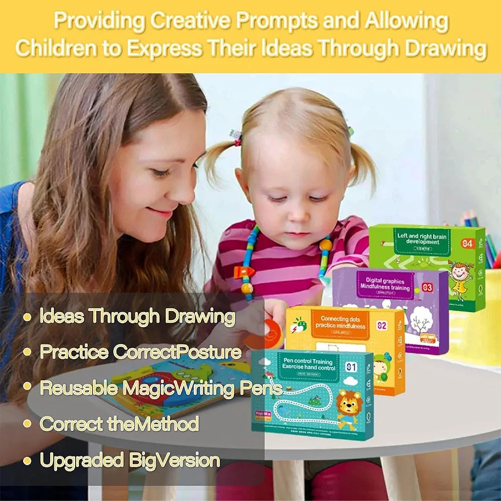 Toy Imagine Reusable Alphabet & Number Tracing Practice Copybook Kit with Magic Pen | Preschool Handwriting & Pen Control Workbook for Kids 3–8 Years | Montessori Lines & Shapes Book (64 Pages)