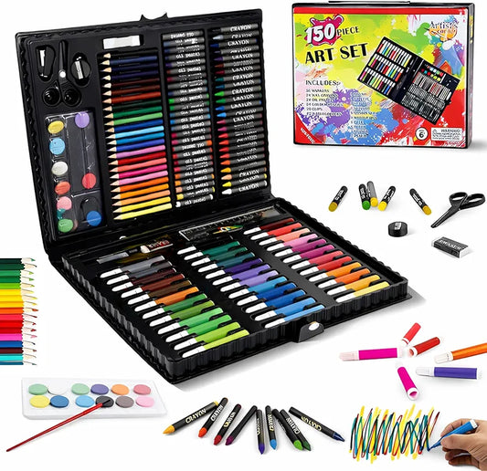 150 Pieces Colour Set Kit for Kids, Complete Stationery Items and Colour Pencil Set in Portable Case, Creative Birthday Gift for Kids and Gift for Girls